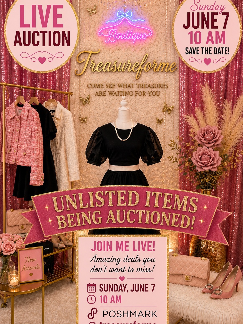 Live Auction Poster - Brown & Pink Promotional Print